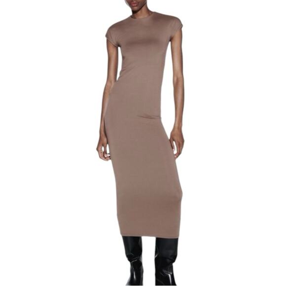 Rachel Zoe Tan Ribbed Bodycon Midi Dress Size Medium - Picture 1 of 11